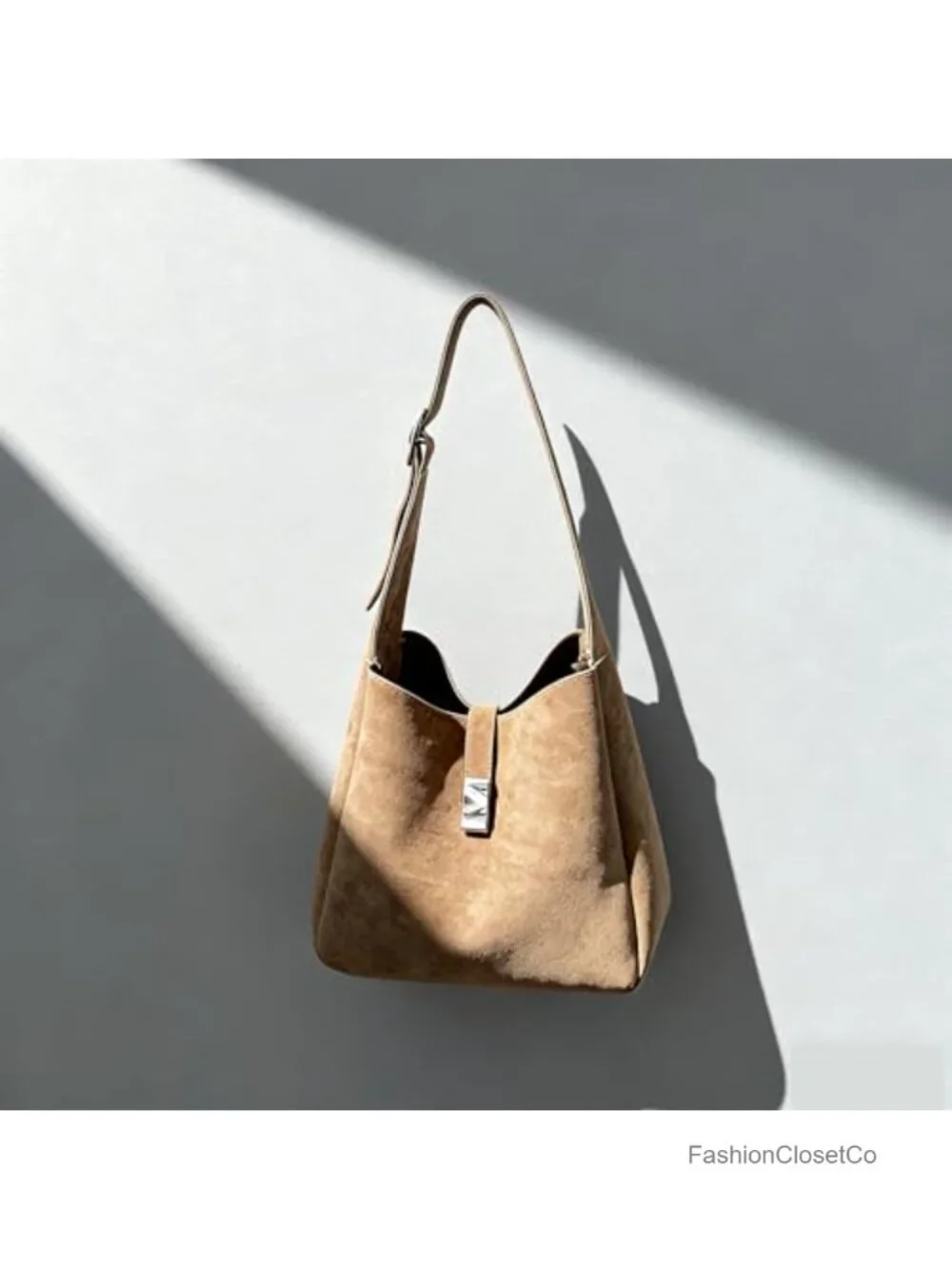 Vintage Suede Slouchy Hobo Shoulder Bag with Zippered Pouch